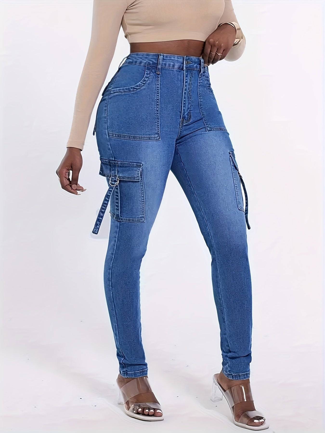 Plus Size Women’s Skinny Jeans Mid-Rise Stretch Denim with Metal Pocket Detail Soft Fit for Spring & Summer
