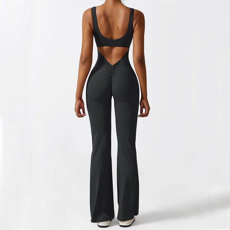Sleeveless Flare Yoga Jumpsuits Long Pants High Stretch