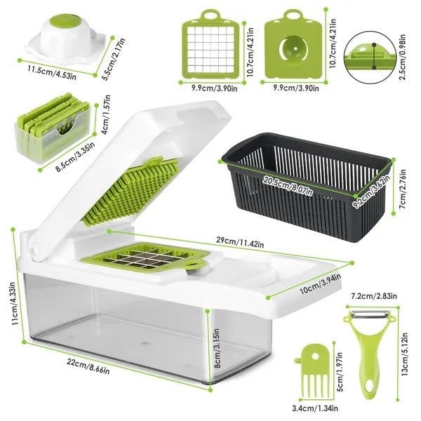 Vegetable Chopper 12 in 1 Set with Container and Blades