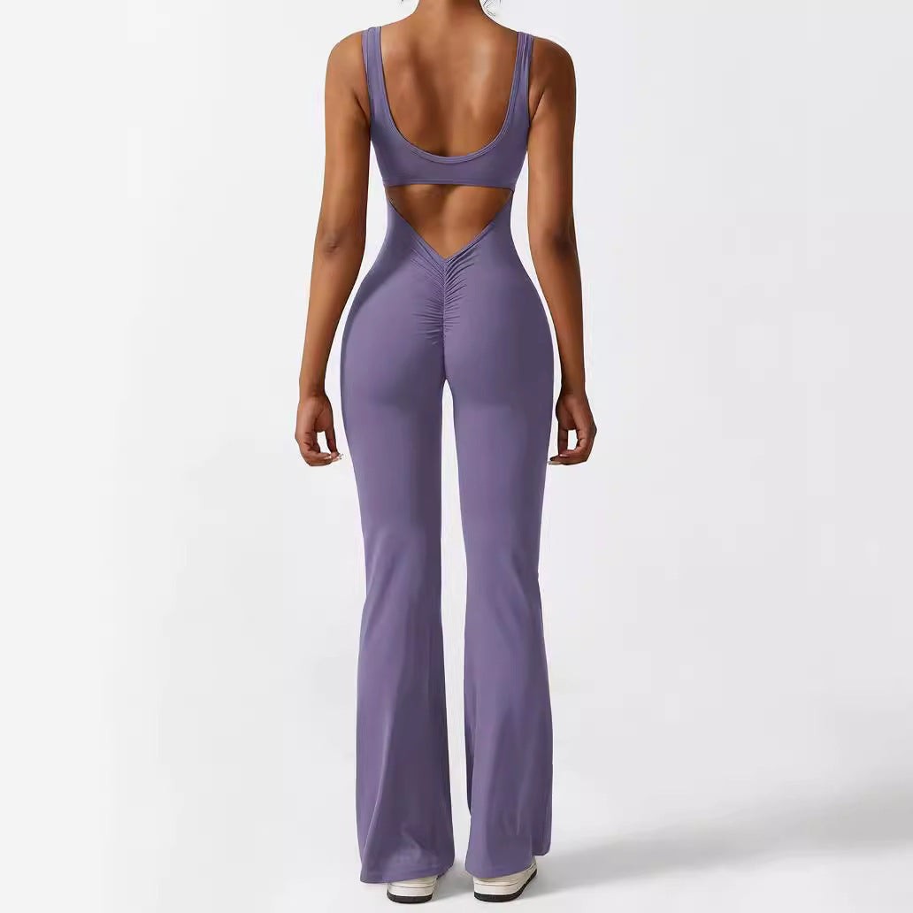 Sleeveless Flare Yoga Jumpsuits Long Pants High Stretch