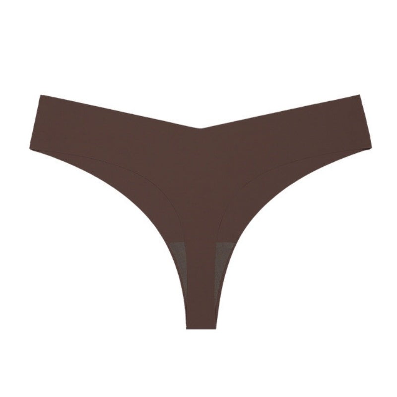 Women’s Low Waist Seamless Thong Ice Silk Nude Feel with Cotton Crotch Breathable T-Back Underwear