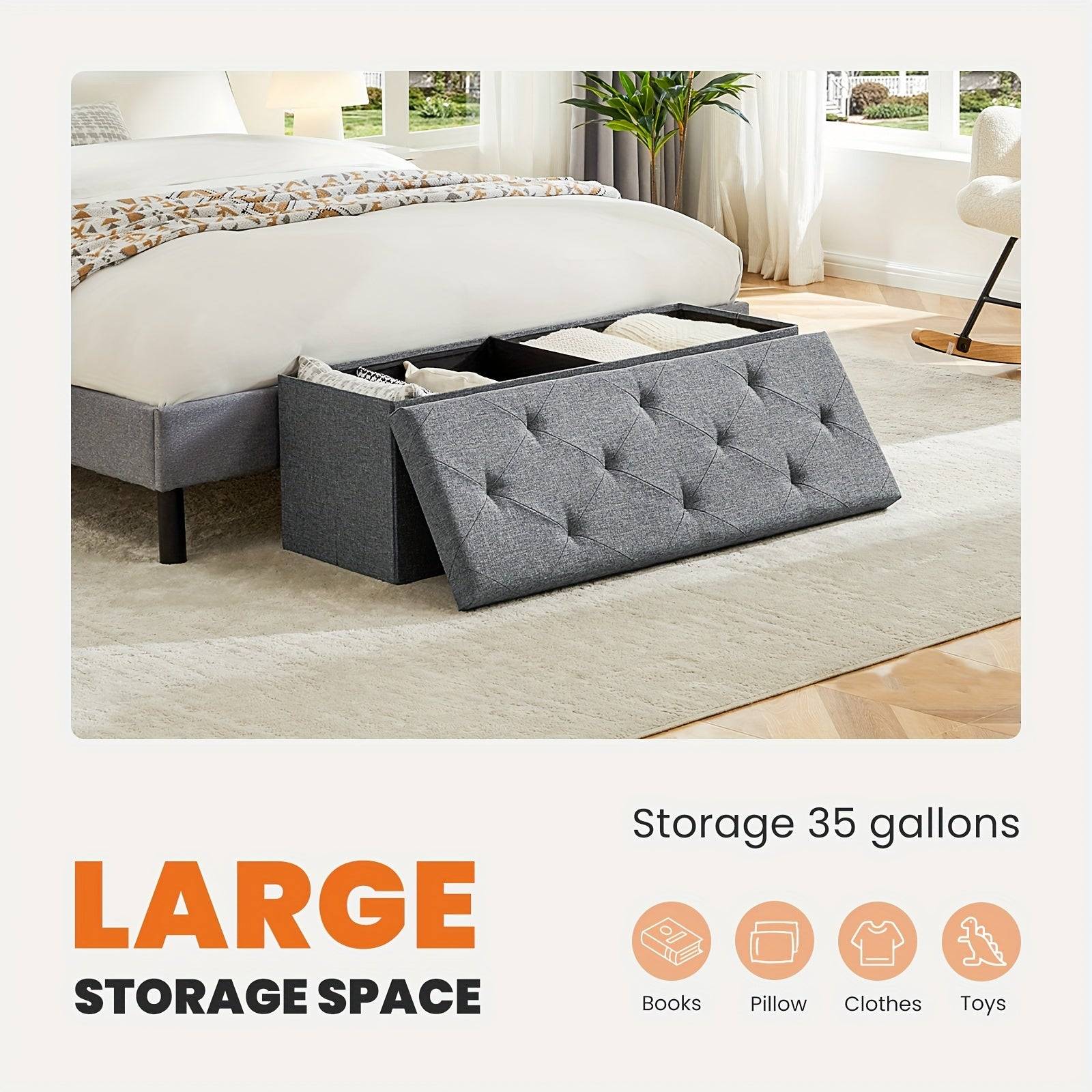 Folding Storage Ottoman Bench with Padded Seat, Multifunctional Storage Chest and End-of-Bed Stool for Bedroom or Living Room