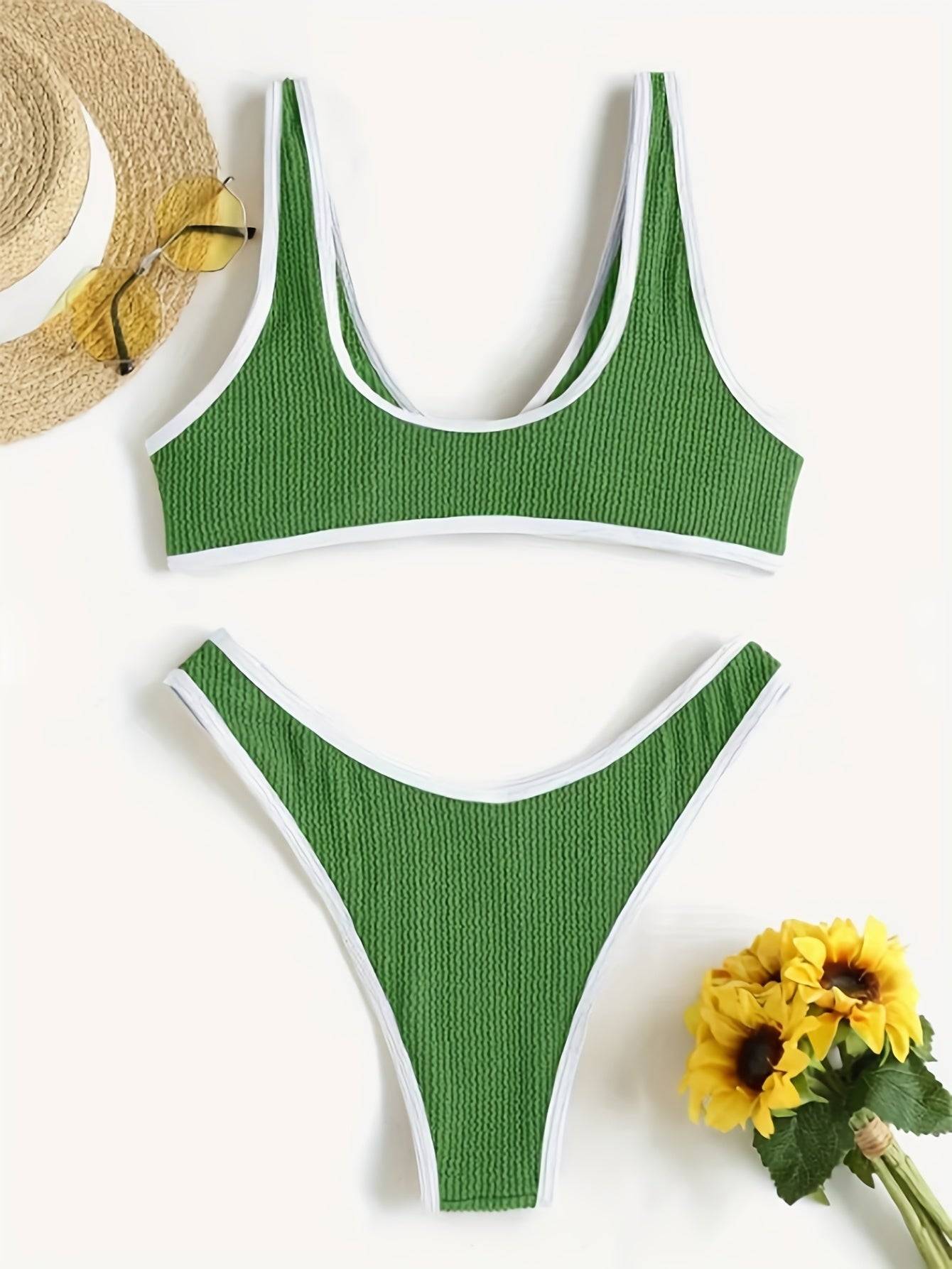 Solid Color Green Bikini Set Two Piece Swimwear