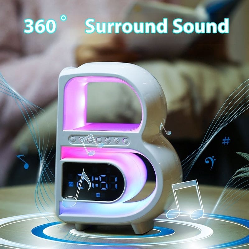 New B-Shaped Bluetooth Speaker Multifunctional Smart Music Rhythm Lighting Phone Wireless Charger TF Card AUX Input Standard Mode - PMMNAPOLES