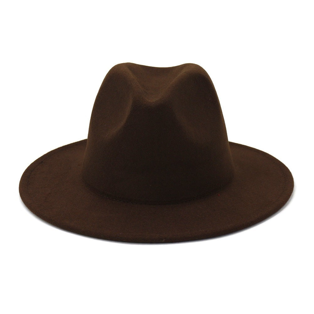 Unisex Fedora Hat Woolen Cotton Blend Double-Sided Color Matching Flat Brim Bell Crown Design