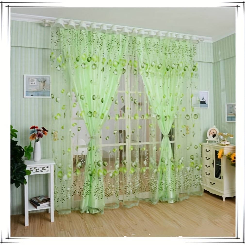 2-Panel Tulip Curtains for Living Room 79-Inch, Elegant Sheer Chiffon Drapes with Spring Flower Print & Rod Pocket Top for Bedroom & Balcony