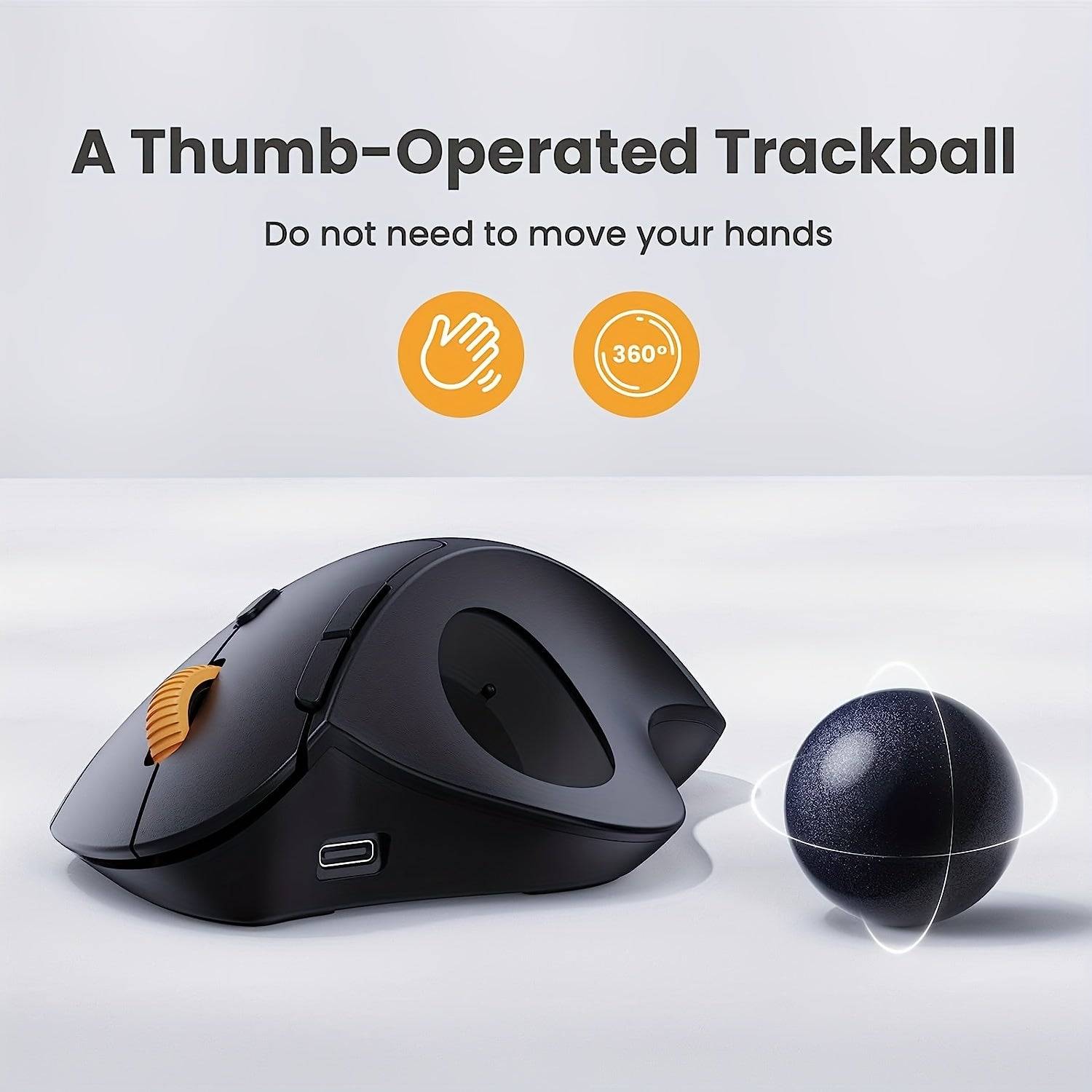 Ergonomic Wireless Trackball Mouse – Rechargeable Thumb-Control for PC & Mac