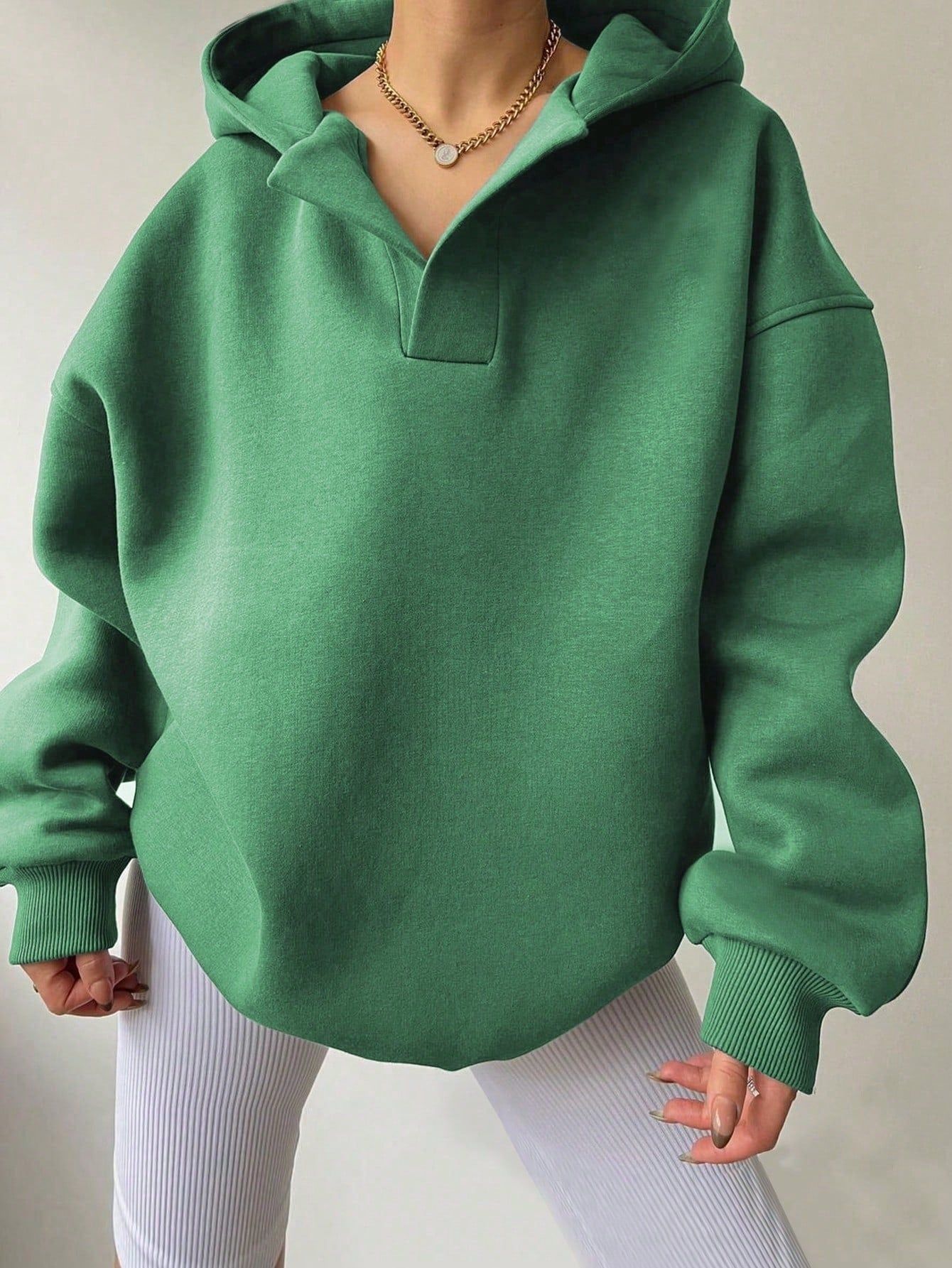 Women Hoodie Solid Color Loose Long Sleeve Pullover