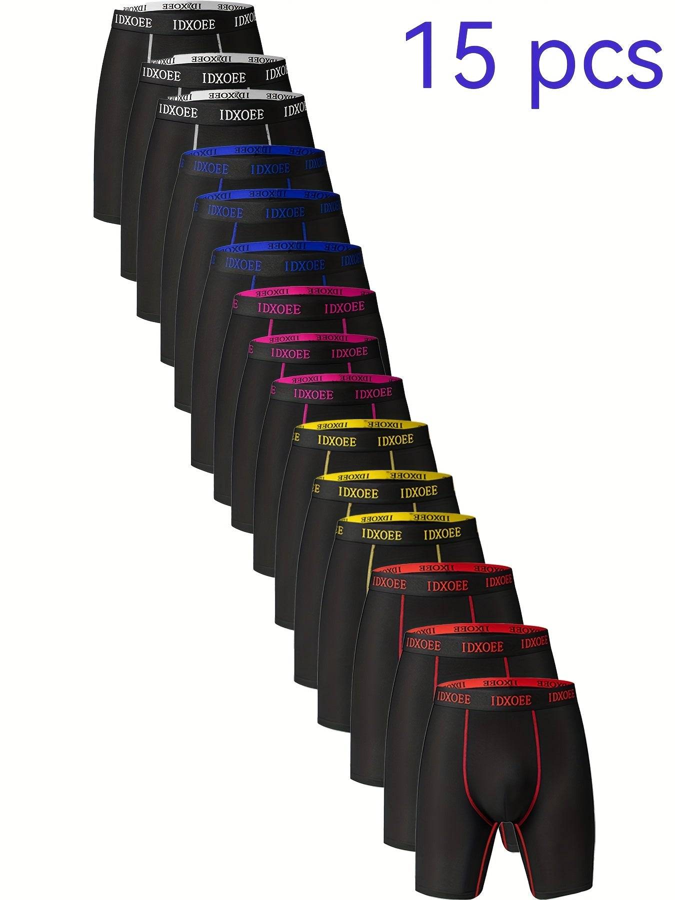 Men’s Gym Underwear 15-Pack – Quick-Dry Boxer Briefs, Stretch Fit, Multi-Color for Training & Sports