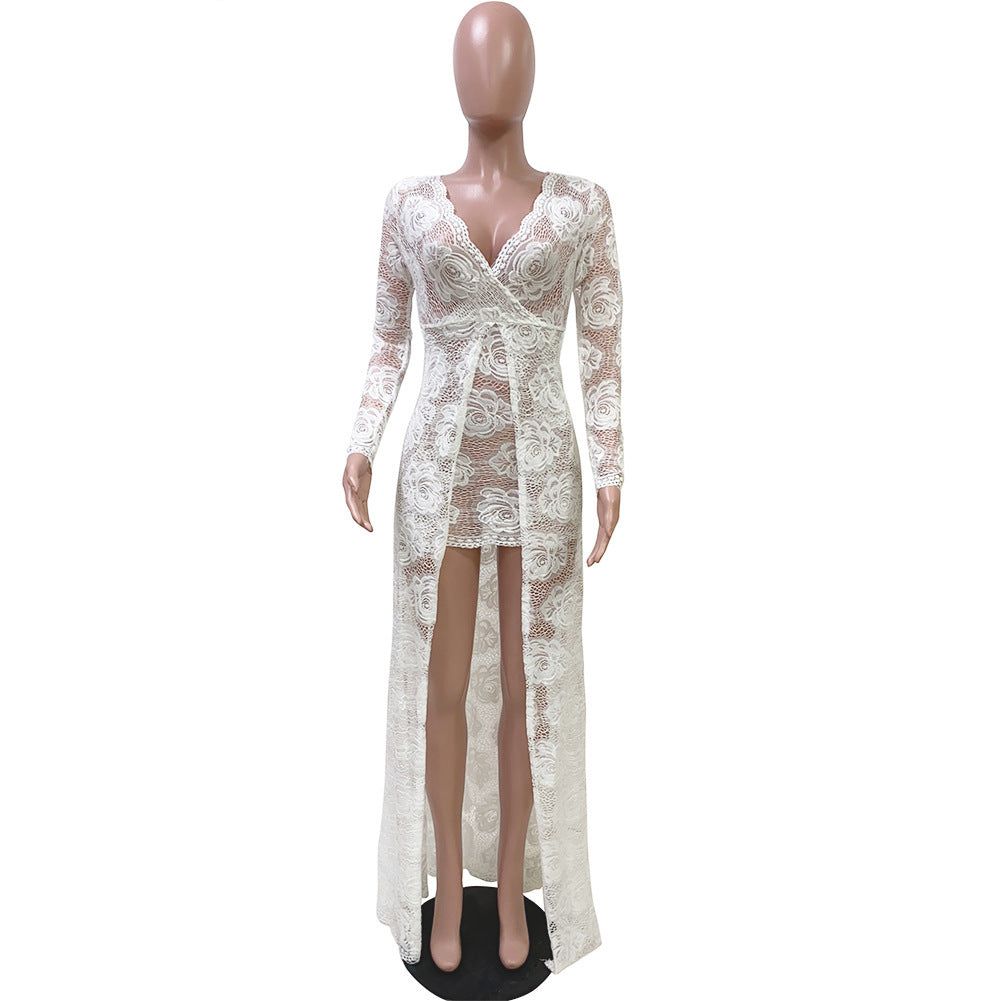 Women’s Spring Lace Dress Elegant Long Sleeve Polyester Casual European American Style in Multiple Colors