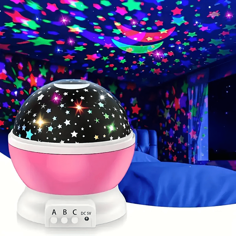 USB Starry Night Light Projector with Moon & Stars – 360° Rotating Lamp, 9 Color Modes | Ambient Light for Bedrooms, Parties, Camping & Festivals