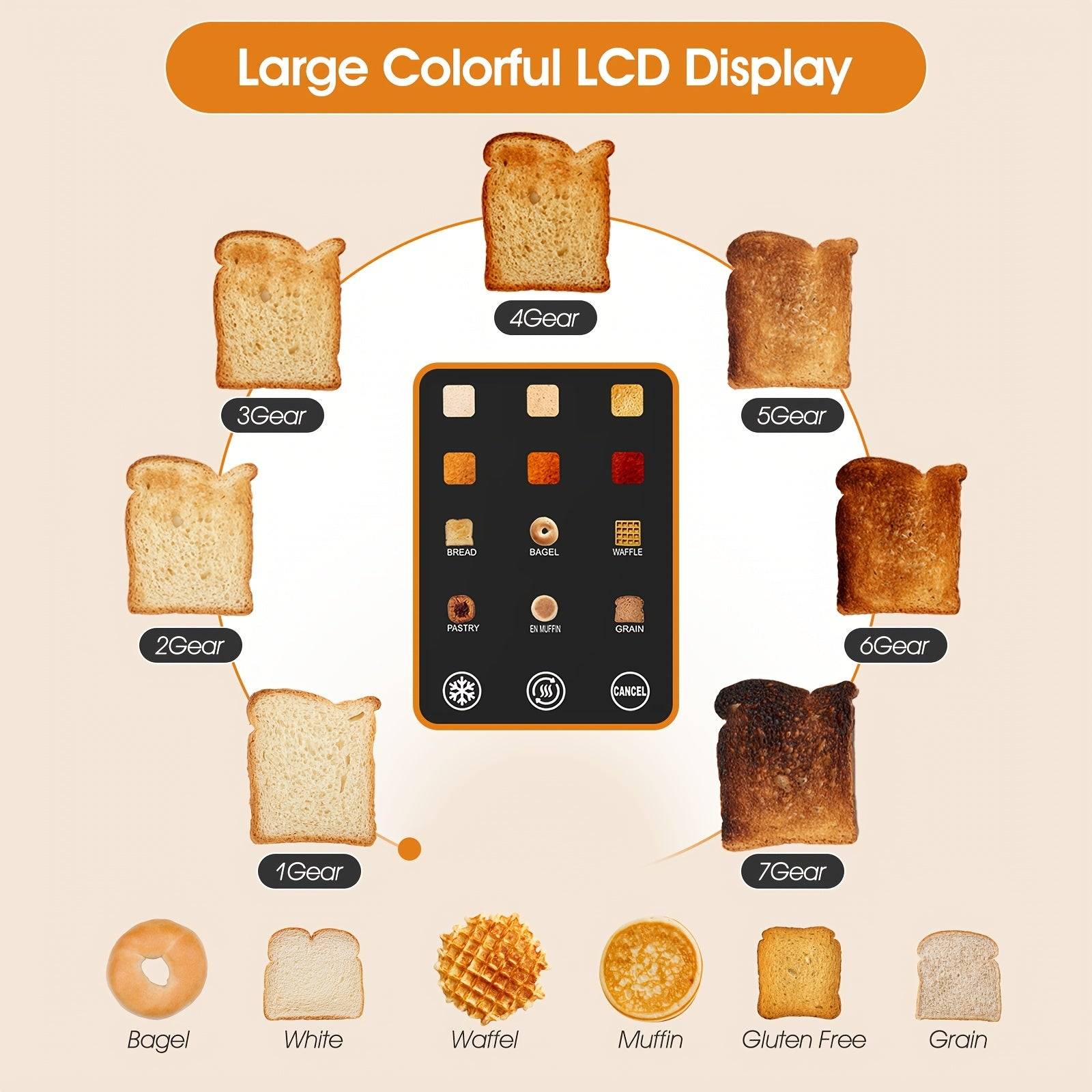 Touch Screen Digital Toaster – LCD Display, 6 Bread Types & Shade Settings, Extra-Wide Slots with Bagel, Cancel & Defrost Functions