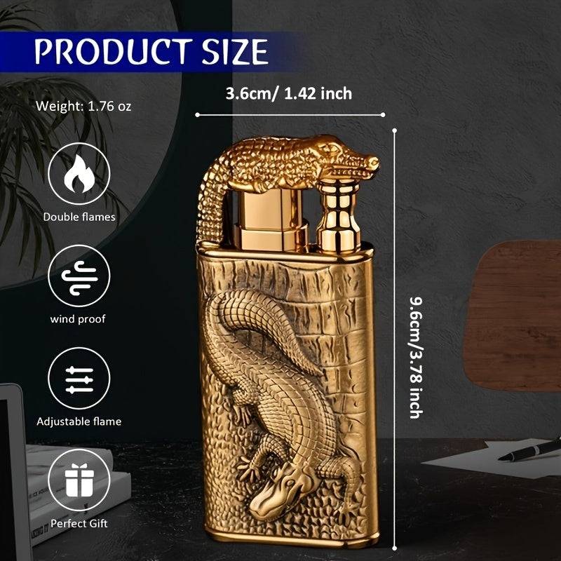 Windproof Dual Flame Butane Lighter Retro Golden Dragon Design Refillable Torch for Candles, Decoration & Gift Use