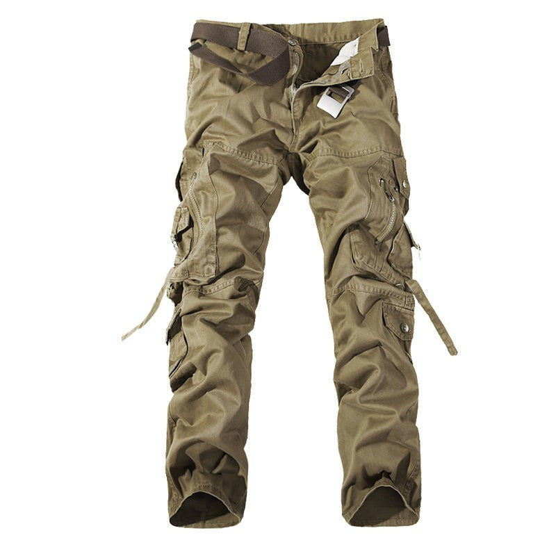 Men’s Multi-Pocket Cargo Pants Washed Cotton Casual Loose Fit Trousers with Utility Design