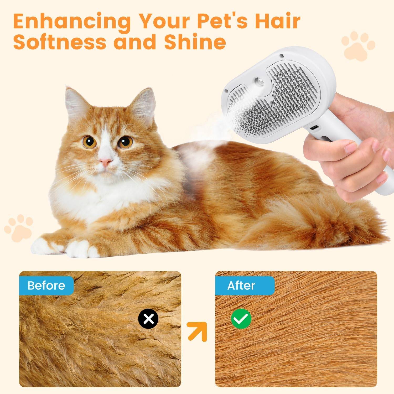 3 in 1 Cat Grooming Brush with Steam Spray