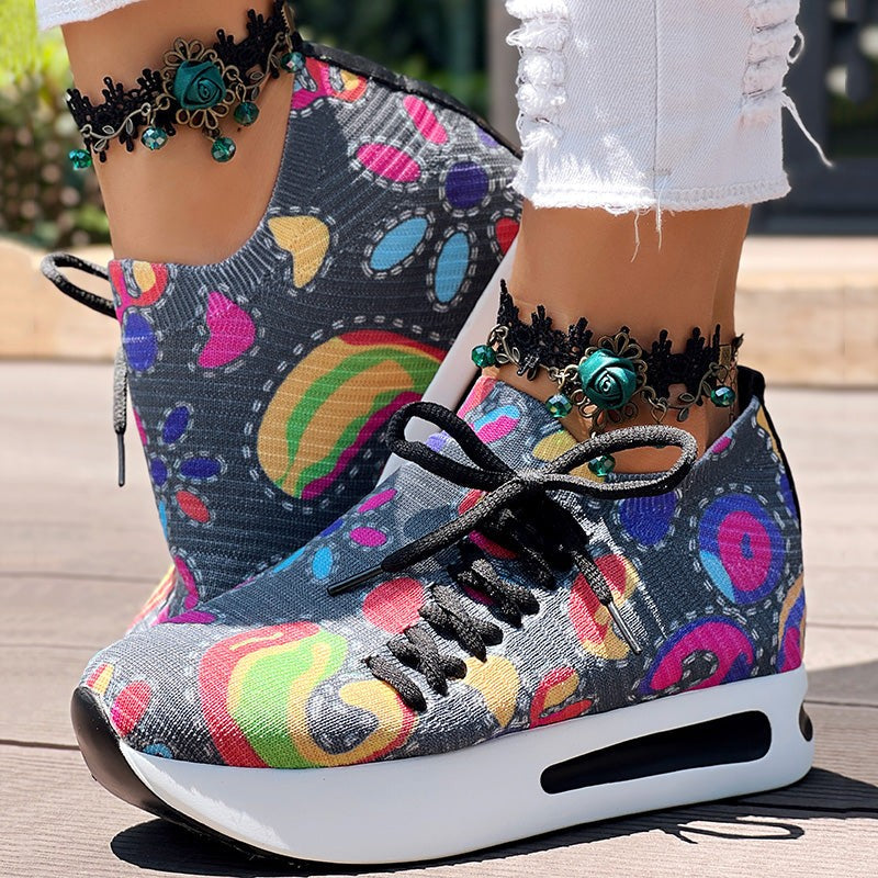 Paisley Print Slip On Sneakers With Side Lace Up Design