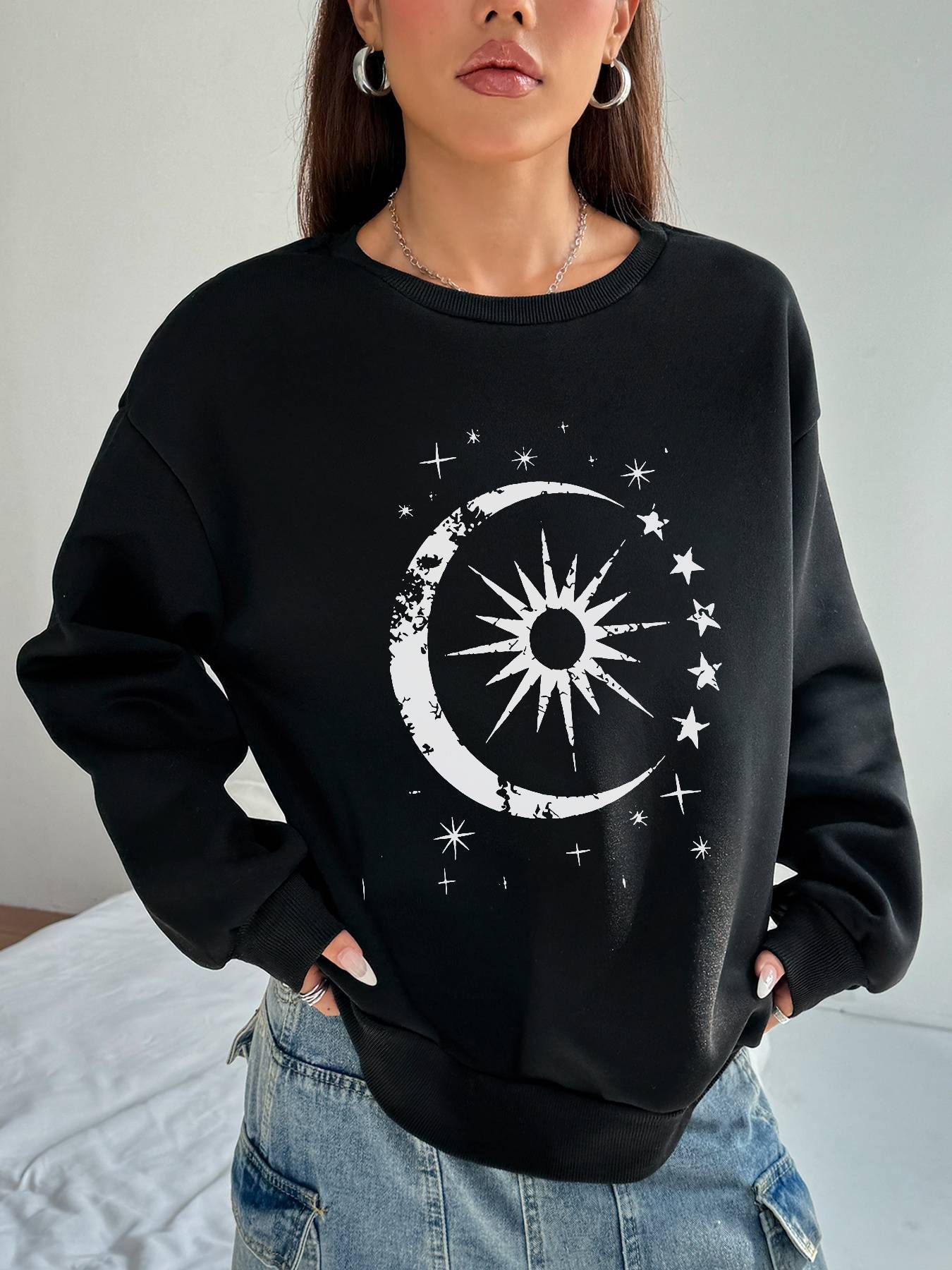 Long Sleeve T Shirt Women Crew Neck with Pockets
