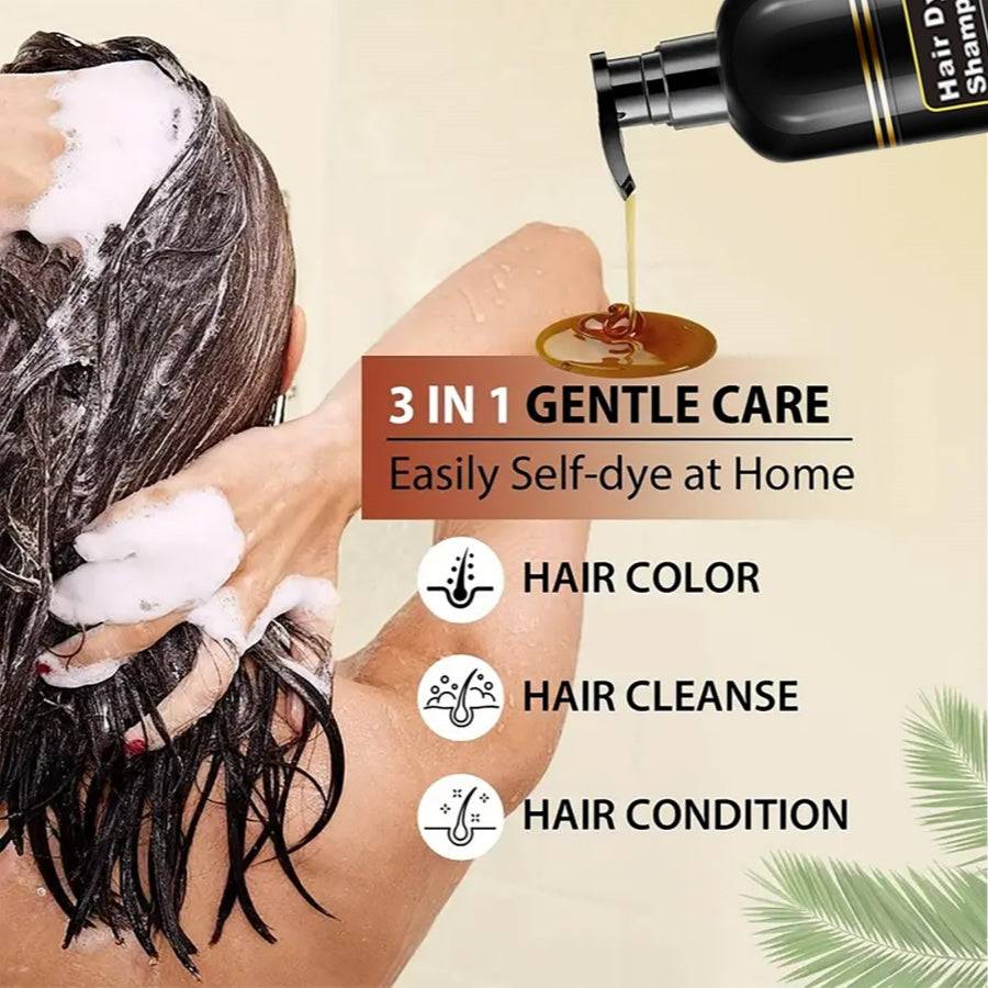 500ml 5-in-1 Hair Dye Shampoo – Covers White Hair, Herbal Formula, Free Toolkit, Gift for Men & Women