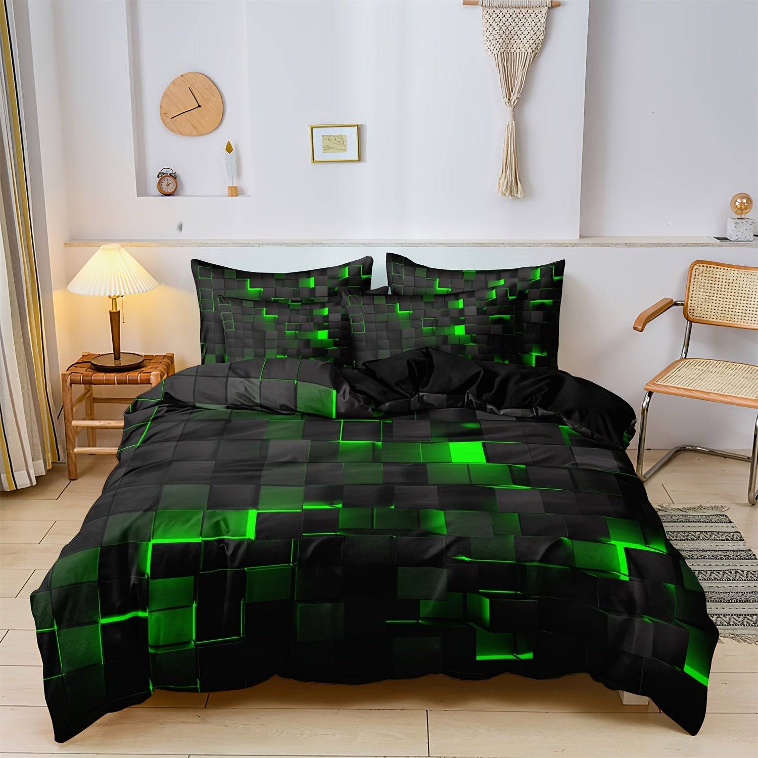 3-Piece Geometric Grid Duvet Cover Set – Multicolor Soft & Breathable Bedding, Hypoallergenic and Easy-Care for Bedroom or Guest Room