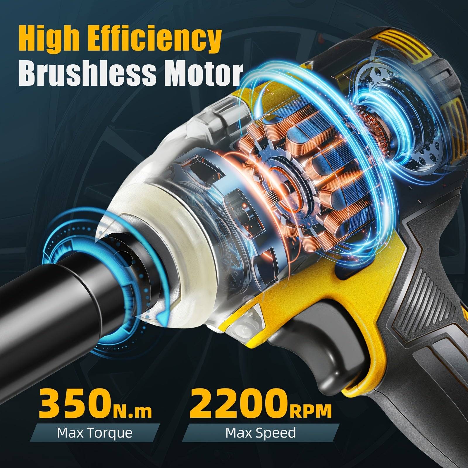 1/2 Inch Cordless Brushless Impact Wrench 258 Ft-lbs Torque with 2×2.6Ah Batteries, Charger & 5 Sockets 21V Electric Driver for Car & Home Use