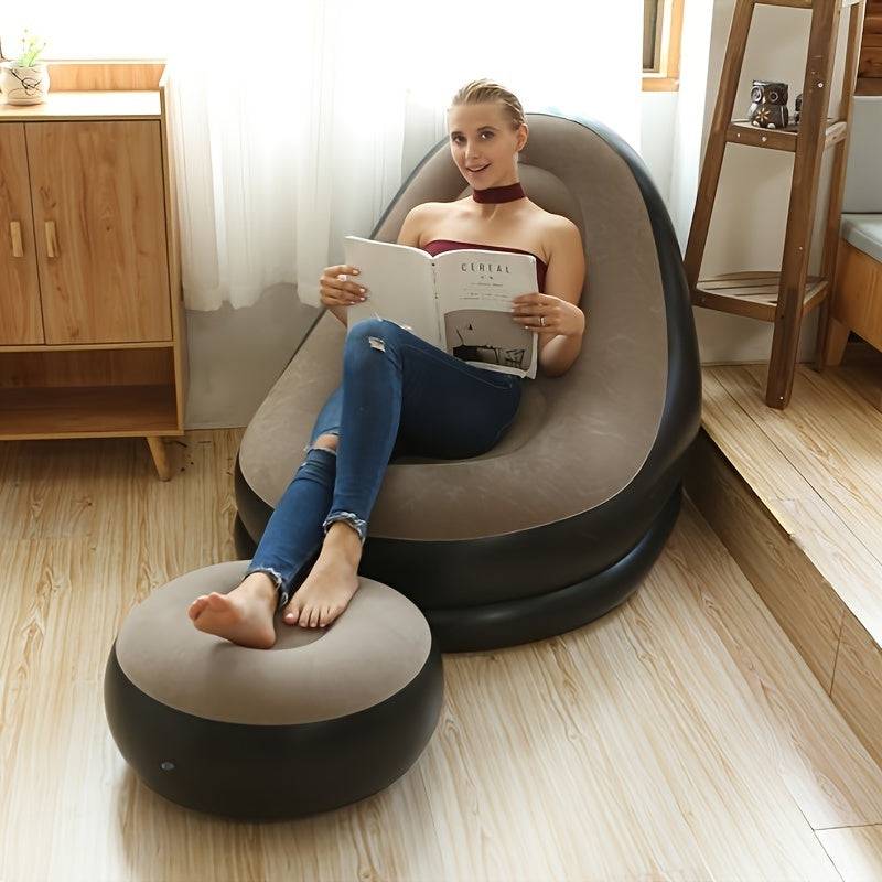 Portable Inflatable Lounge Chair with Footrest – Foldable Outdoor Recliner for Camping, Mummy Shape Design, Includes Repair Kit