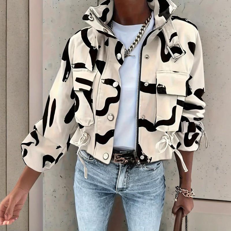 Womens Stand Collar Jacket With Dual Closure And Pockets