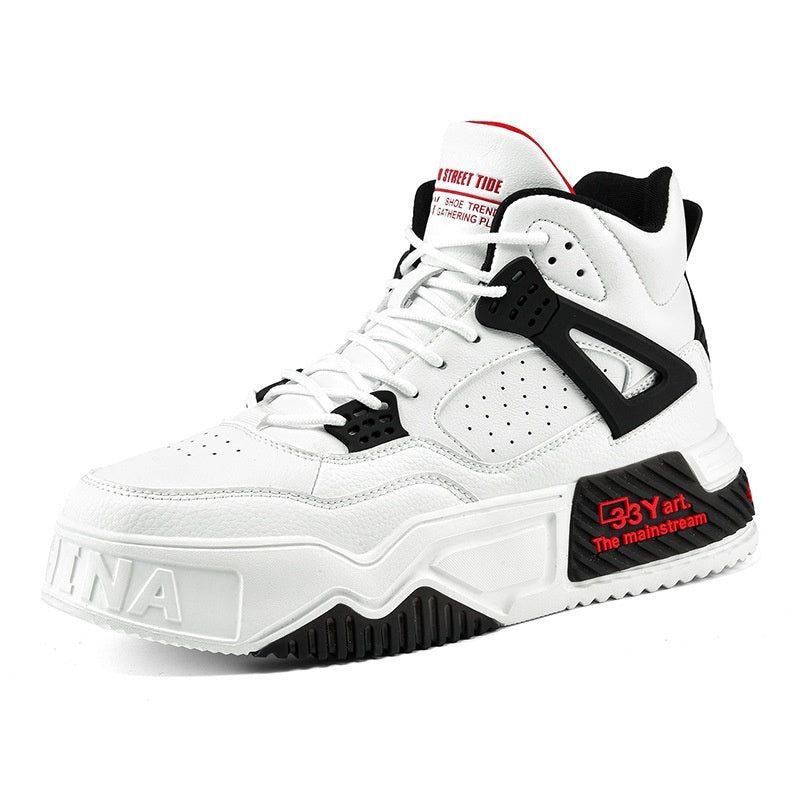 Men’s High-Top Platform Sneakers Microfiber Lace-Up Combat Style Breathable Sports Shoes