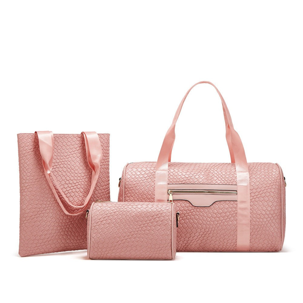 Women’s Business Travel Bag PU Leather Shoulder Sports Duffel Solid Color Large Capacity 36–55L Three-Piece Set