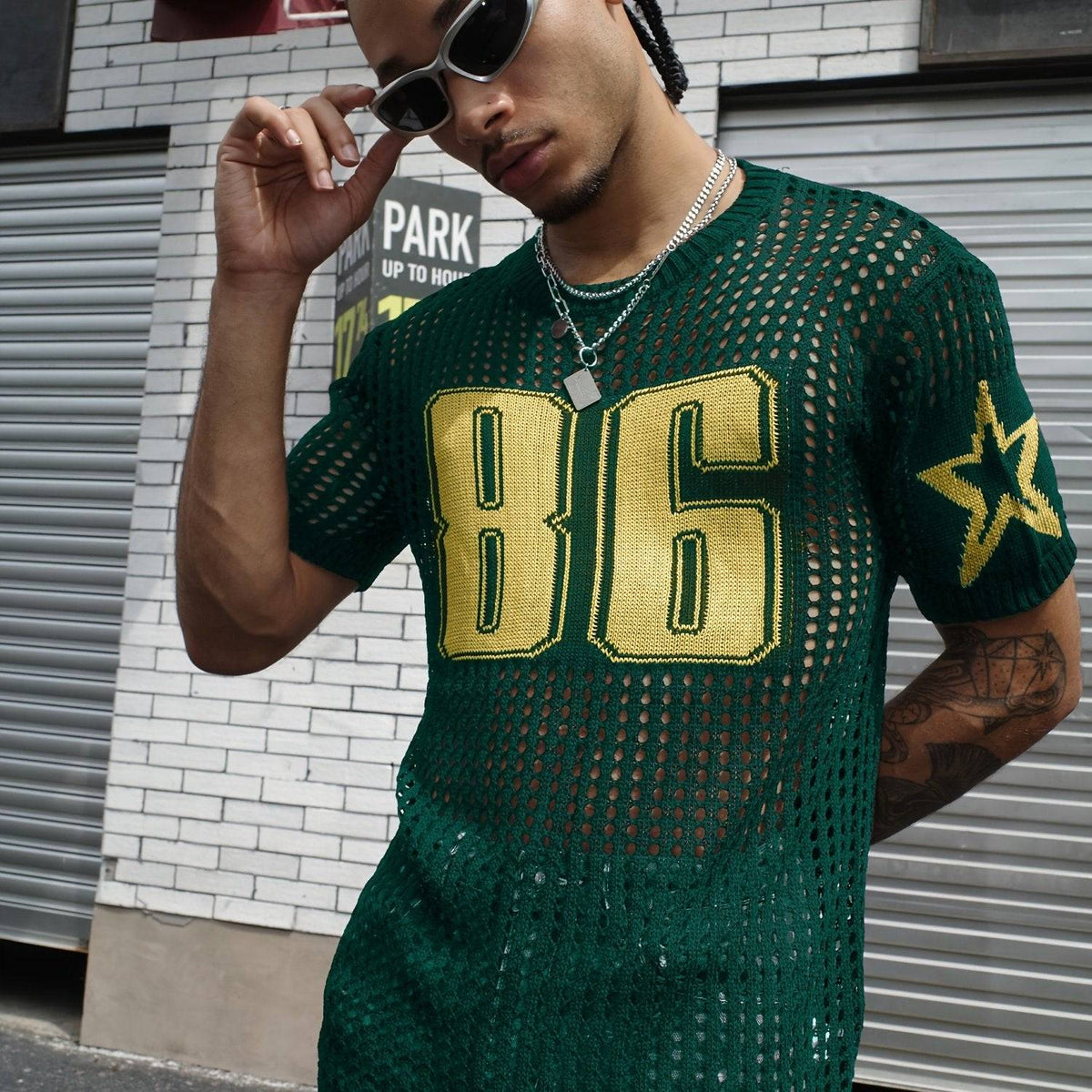 Men's casual summer openwork knit shirt, lightweight and breathable, for everyday wear.