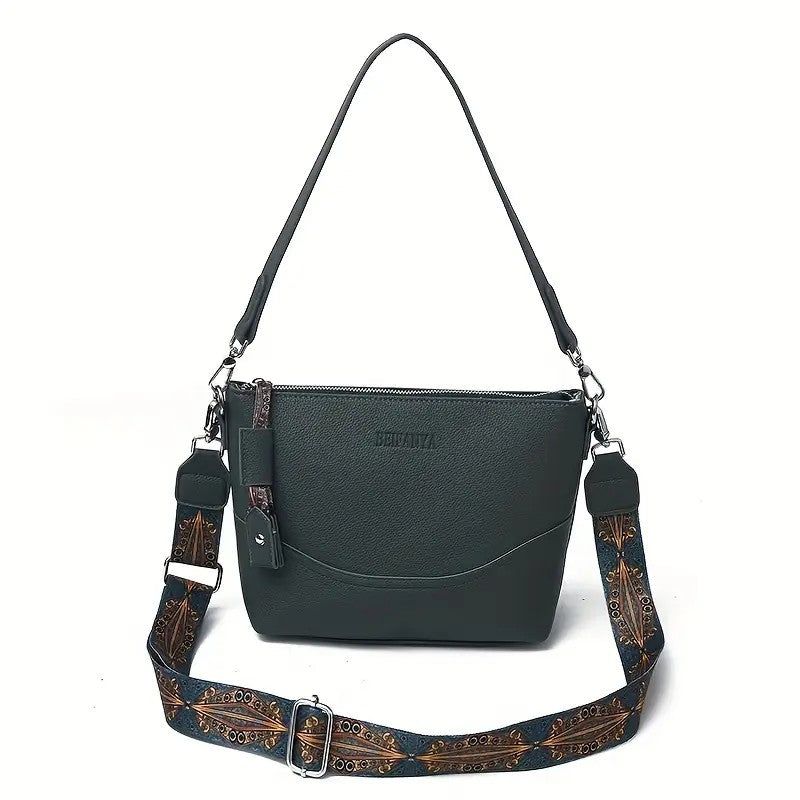 PU Crossbody Bag With Ethnic Embroidery And Zipper
