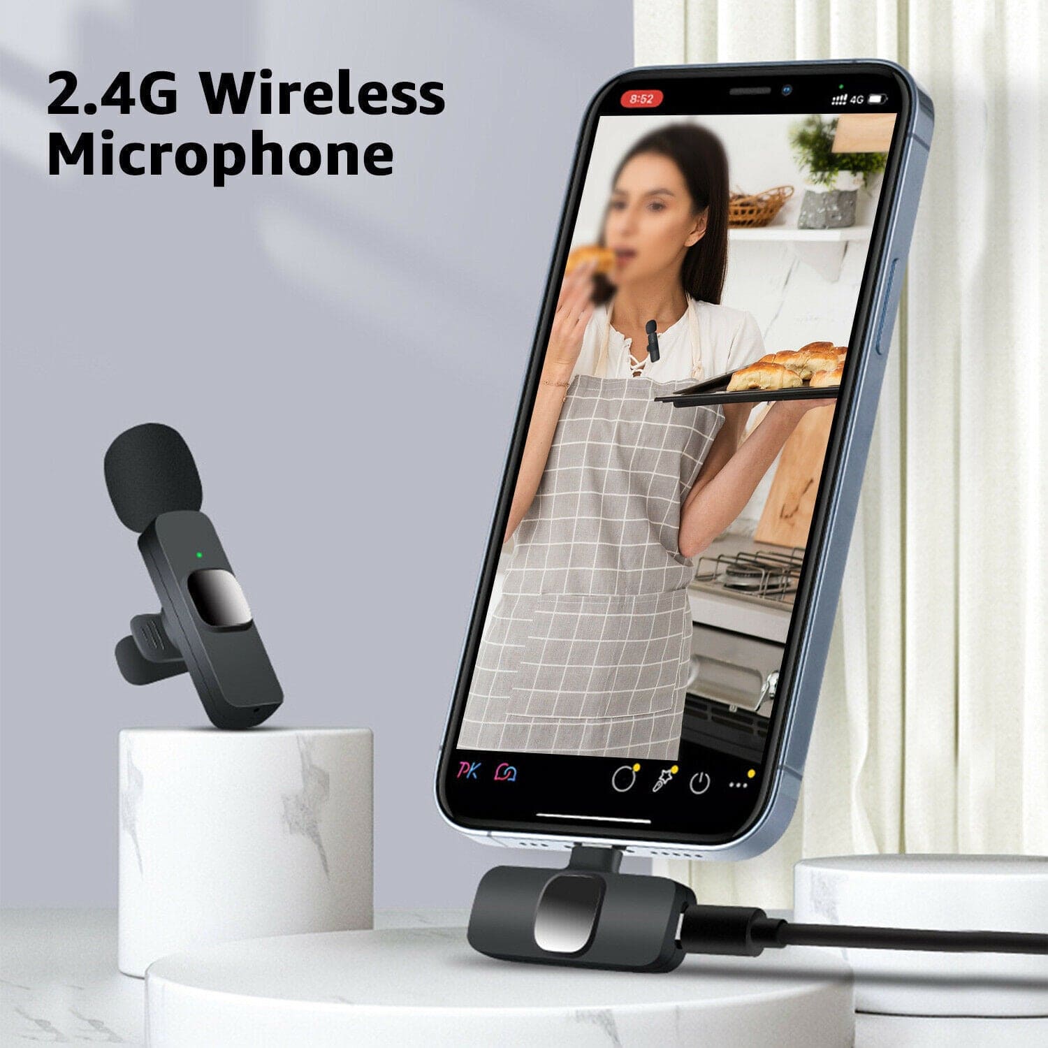 Mini lapel microphone, wireless audio and video recording with phone charging, recording short videos - PMMNAPOLES