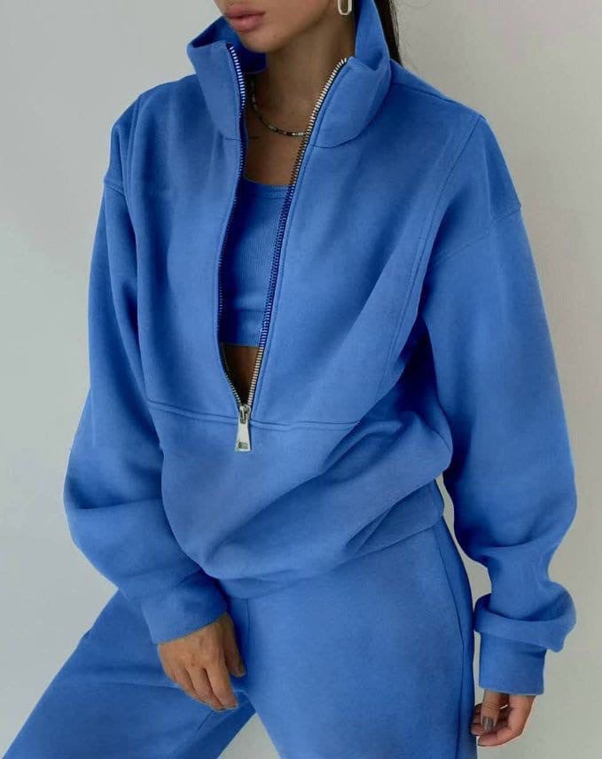 Women Two Piece Set Fleece Solid Color Casual Suit