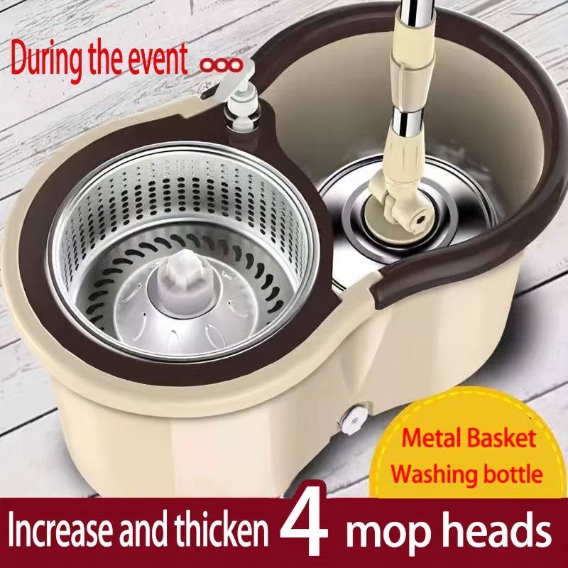 Spin Mop and Bucket Set with 360° Rotating Wringing System – 4 Microfiber Mop Heads, Deep Cleaning for Bathroom, Kitchen & Hard Floors