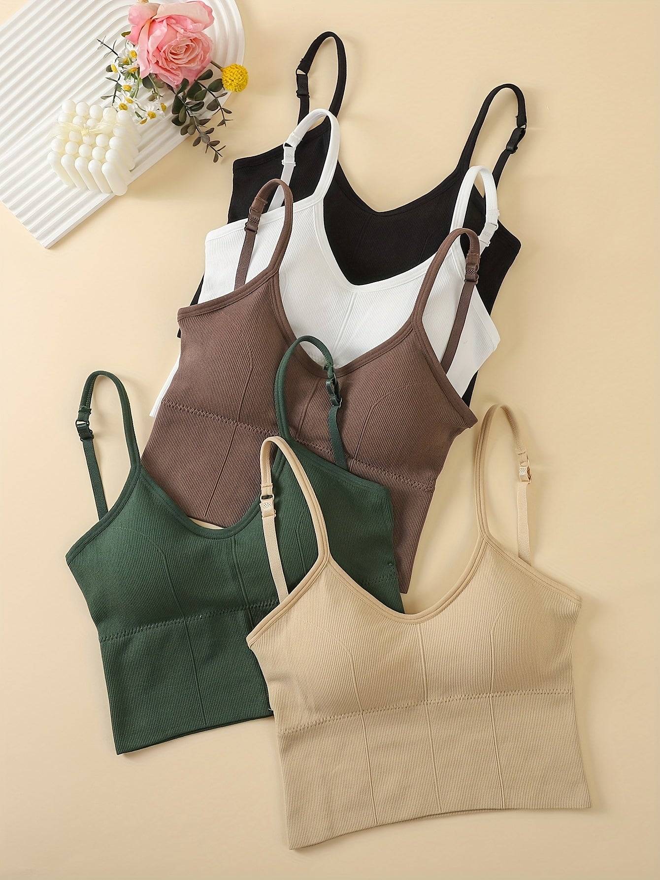 Women’s Seamless Sports Bras 5-Pack with Removable Pads, Ribbed Breathable Fabric, Backless Design for Training & Gym