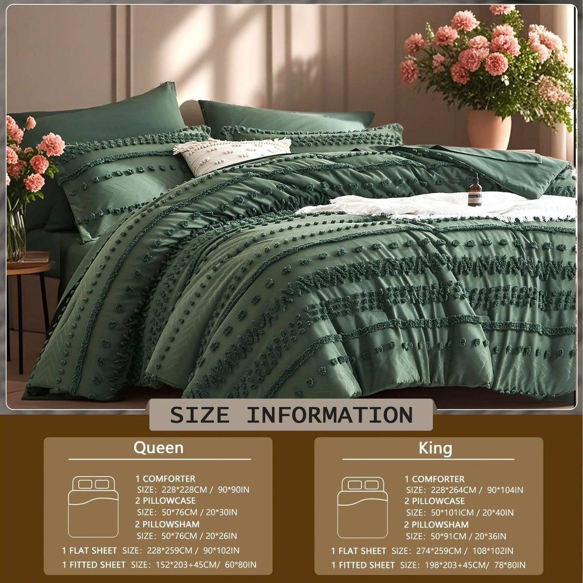7-Piece Solid Color Tufted Comforter Set, Soft Microfiber and Polyester Bedding, Machine Washable, All-Season Use