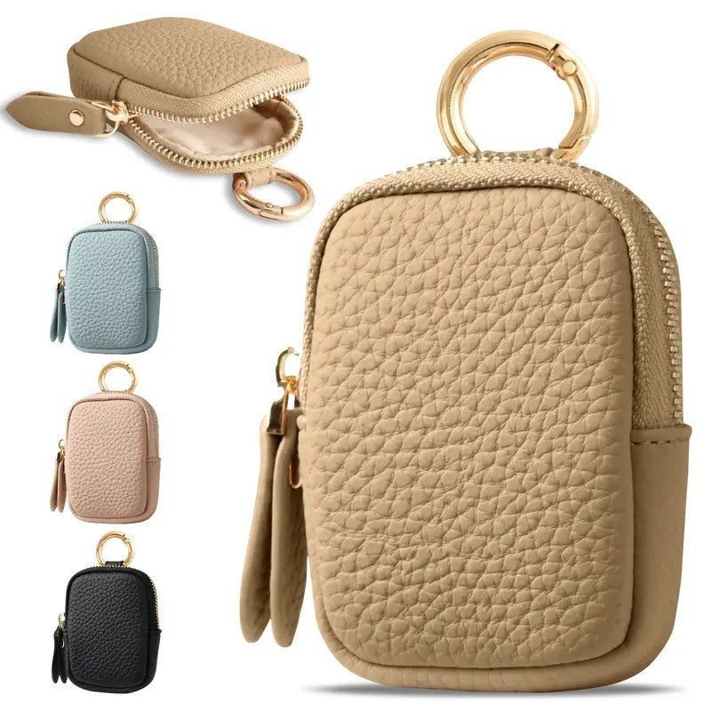 Mini Leather Wallet Coin Purse With Zipper Keychain