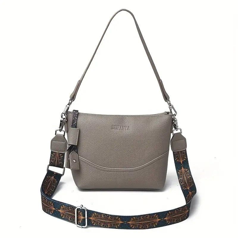 PU Crossbody Bag With Ethnic Embroidery And Zipper