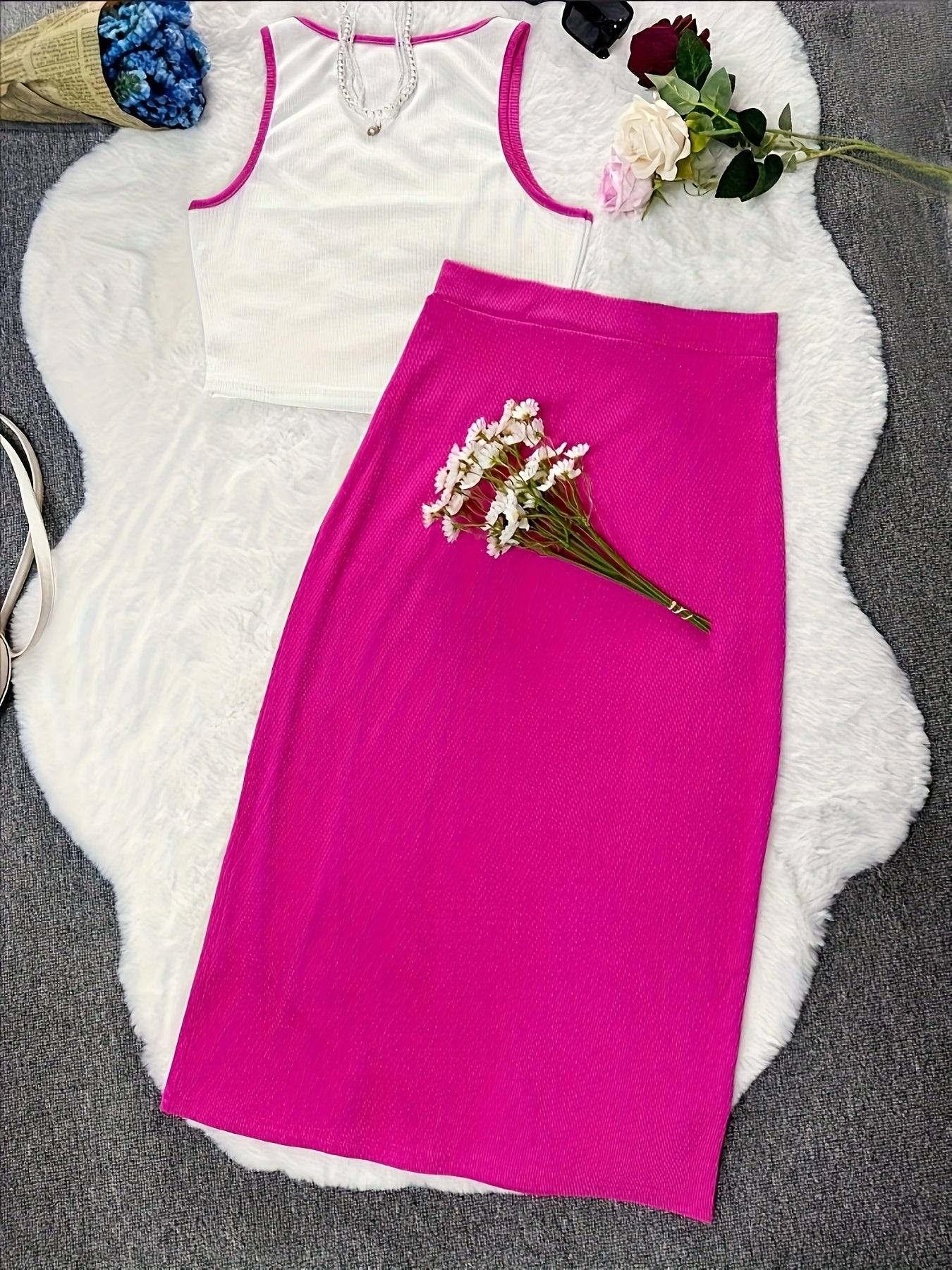 Women’s 2-Piece Set – Tank Top & High-Waist Skirt Outfit for Casual, Party & Summer Wear