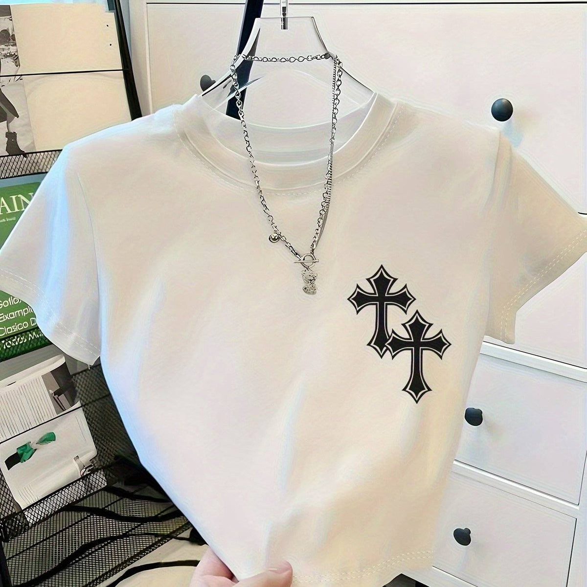 Women’s Y2K Oversized T-Shirt – Golden Letter Print, Short Sleeve Round Neck Casual & Party Top, Relaxed Fit for Layered Outfits