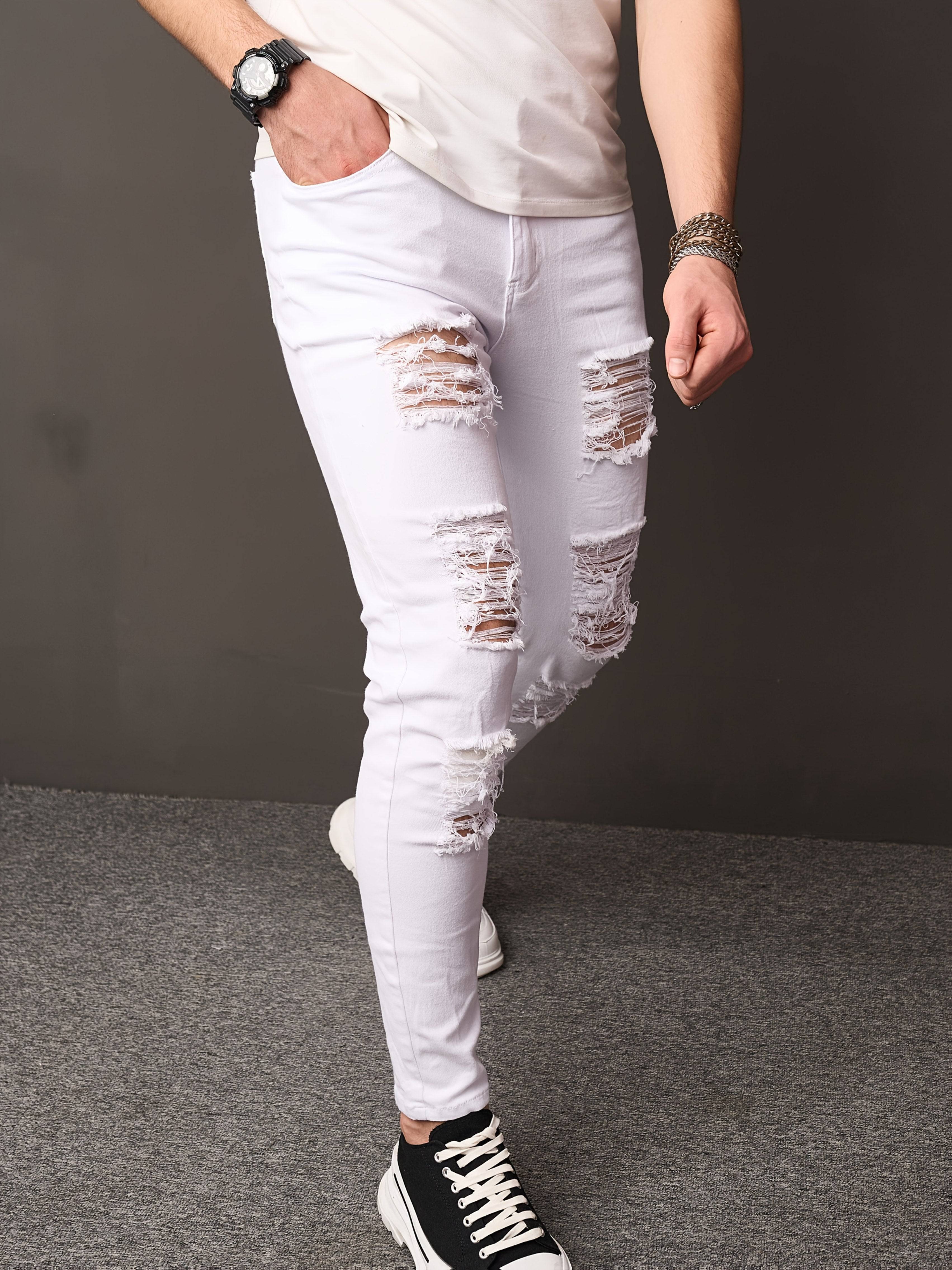 Men’s Slim Fit Jeans Stretch Cotton Blend Streetwear Pants Heavyweight 350gsm Fabric with All-Season Comfort in Solid Color