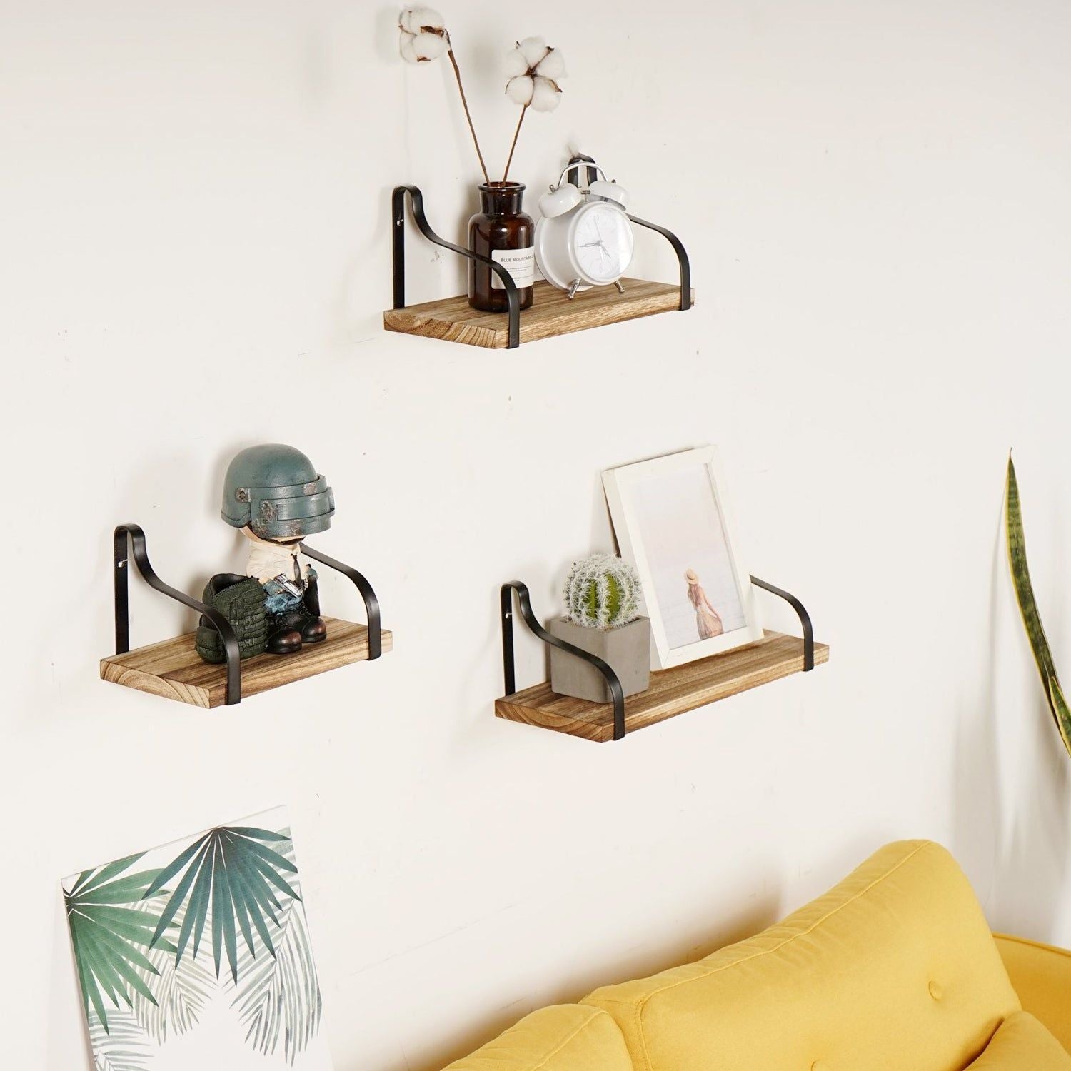 3 Piece Floating Shelves Set with Metal Wall Brackets
