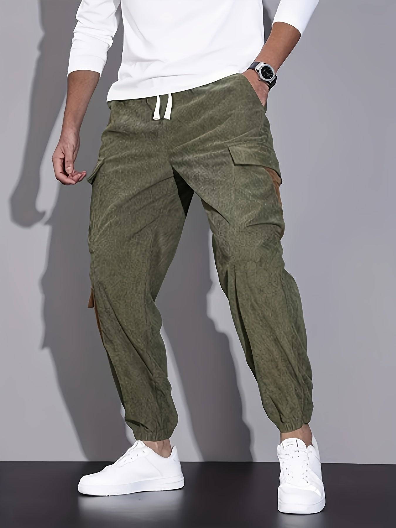 Men's Velvet Cargo Pants 3-Pack – Solid Color, Pockets, Casual & Warm for Fall/Winter