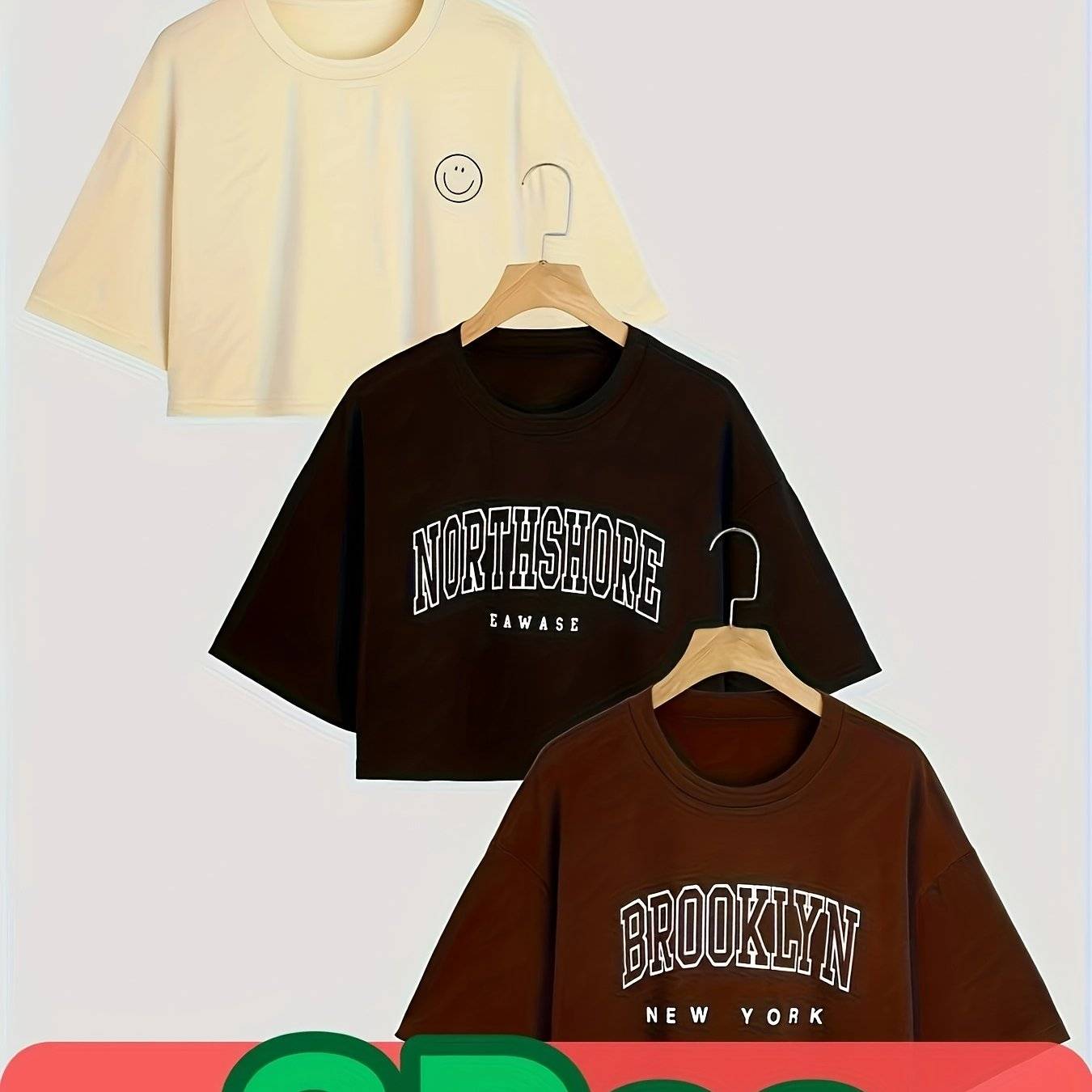 3-Pack Women’s Graphic Crop Tops California West Coast Print Tees with Round Neck & Short Sleeves
