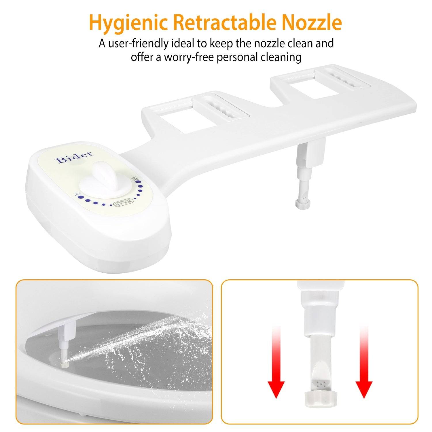 Non Electric Bidet Attachment with Retractable Nozzle