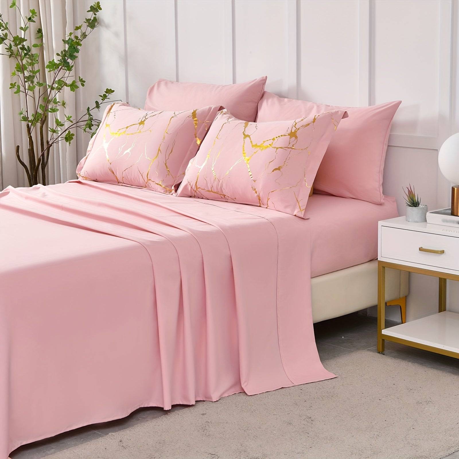 7-Piece Hot Stamping Comforter Set Queen, Soft Ultra-Fine Fiber Bedding with Sheets and Pillowcases, Lightweight All-Season Use