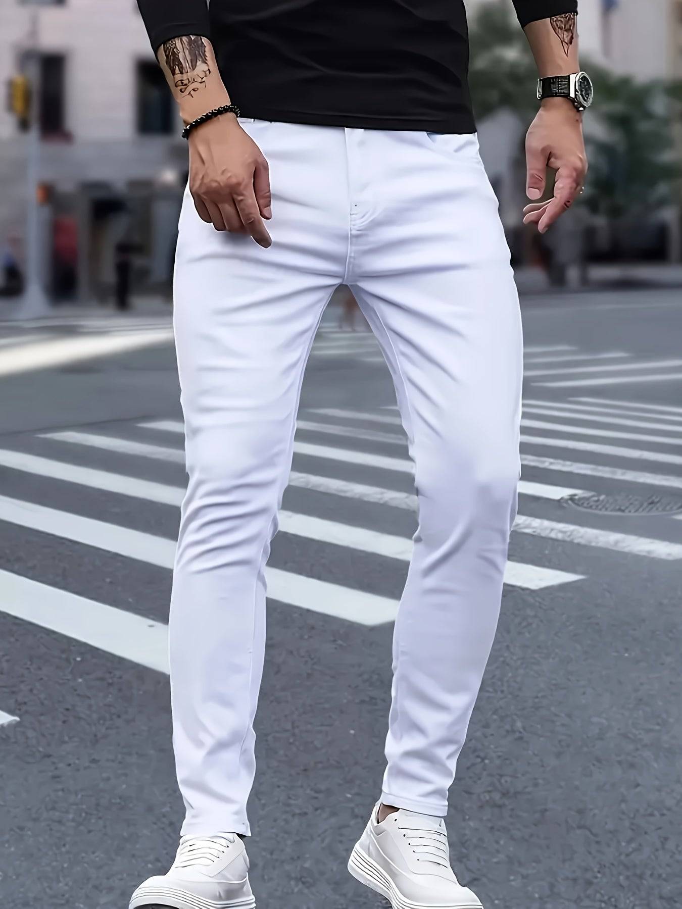Men’s Casual Slim Fit Jeans Solid Color Denim Pants for Everyday Wear Modern Style Comfortable Trousers