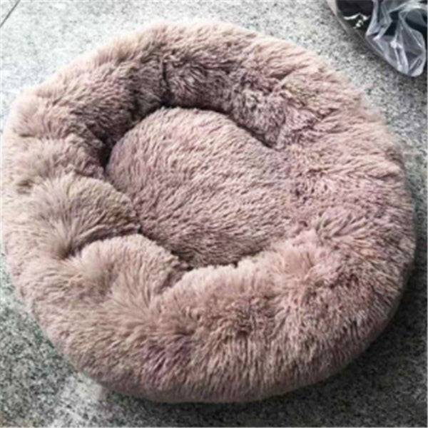 Round Donut Dog Bed Plush Washable with Anti Slip Base