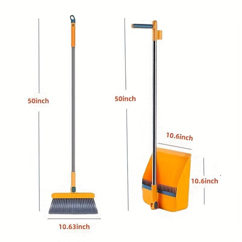 2pcs 3-in-1 Magnetic Foldable Broom & Dustpan Set Rotatable Design for Pet Hair, Bedroom & Living Room Cleaning