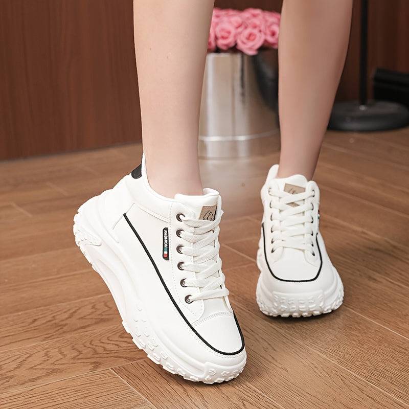 Women’s High-Top Casual Sneakers with Thick Sole, Soft Cushioning White Shoes for Autumn Outfits & Everyday Comfort