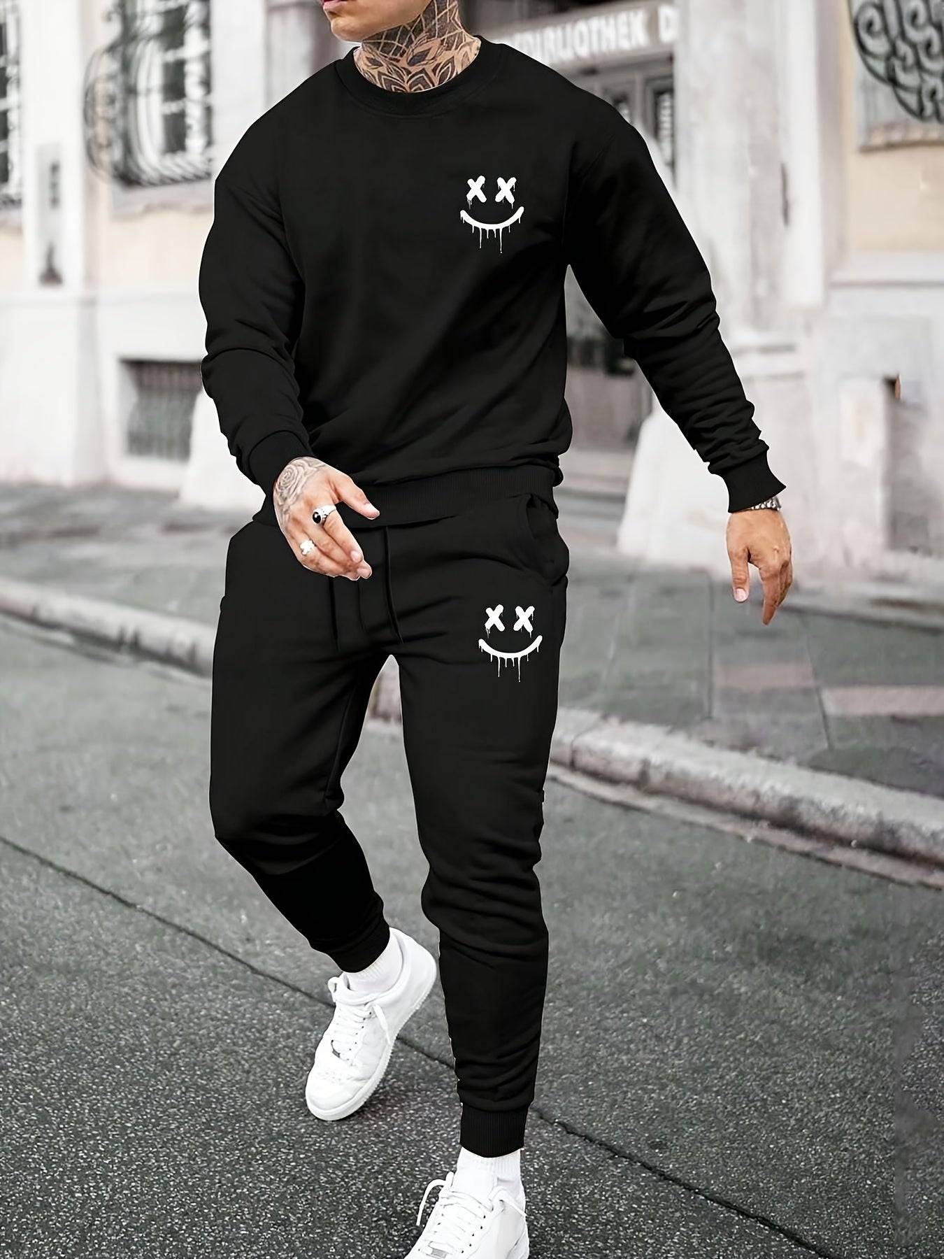 Men's NYC Streetwear Sweatshirt, Black Heavyweight Polyester Pullover with Crew Neck and Long Sleeves, Casual Urban Style for Daily Wear